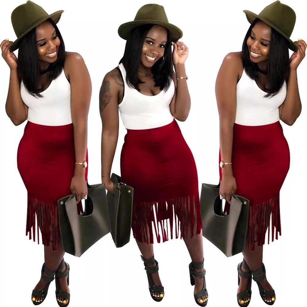 Burgundy Fringe skirt🥰